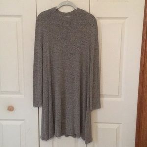 Fuzzy marbled tan gray sweater dress long sleeve